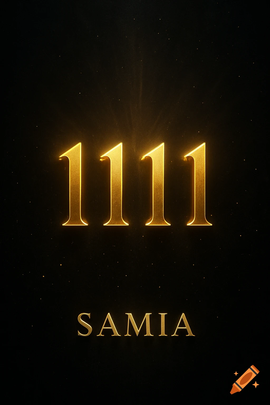 Golden numbers 1111 with glowing rays above the elegant golden name SAMIA on a dark, sparkling background.
