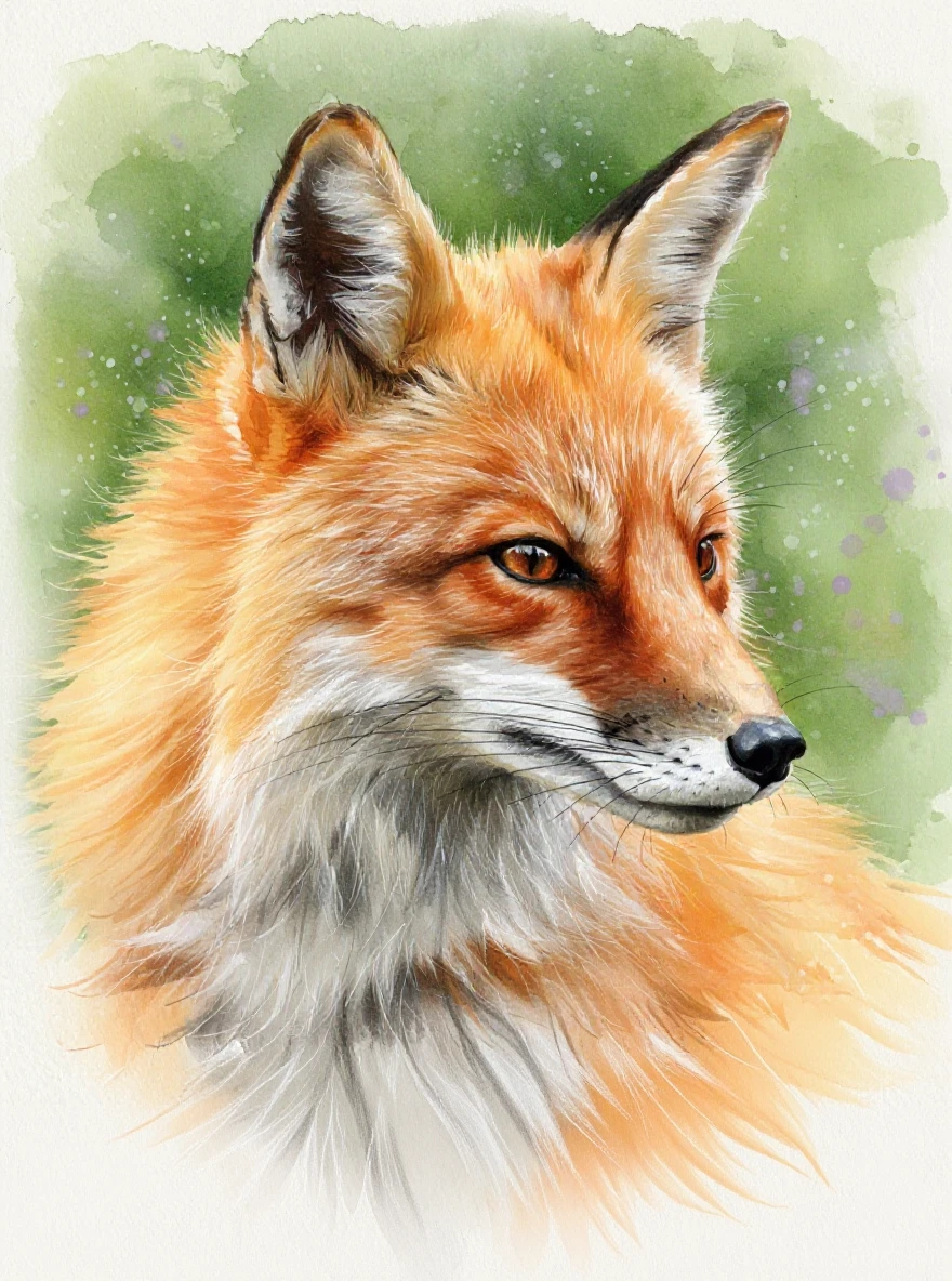 portrait of a watercolor fox