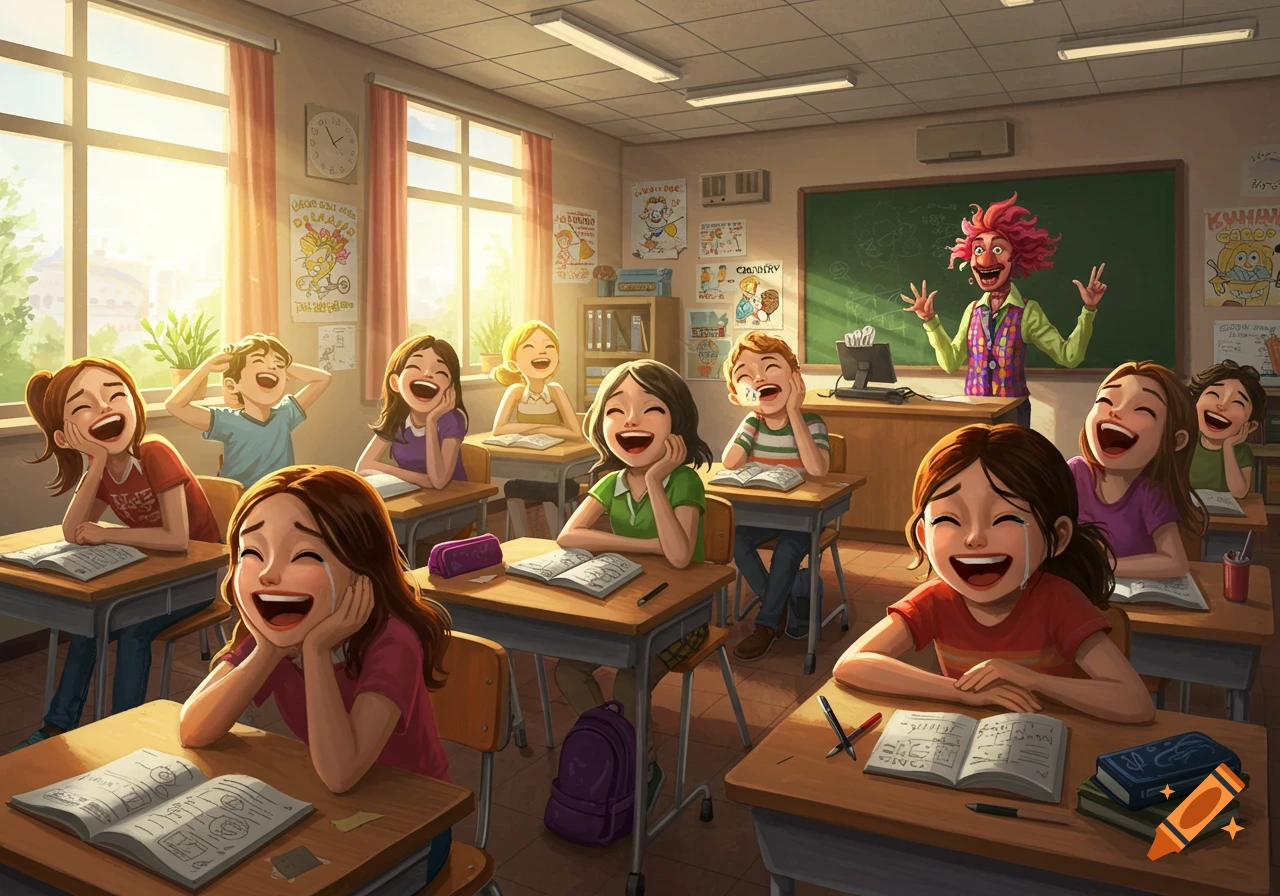 Students in an art class, one sleeping on her desk. on Craiyon, image size:1280x896