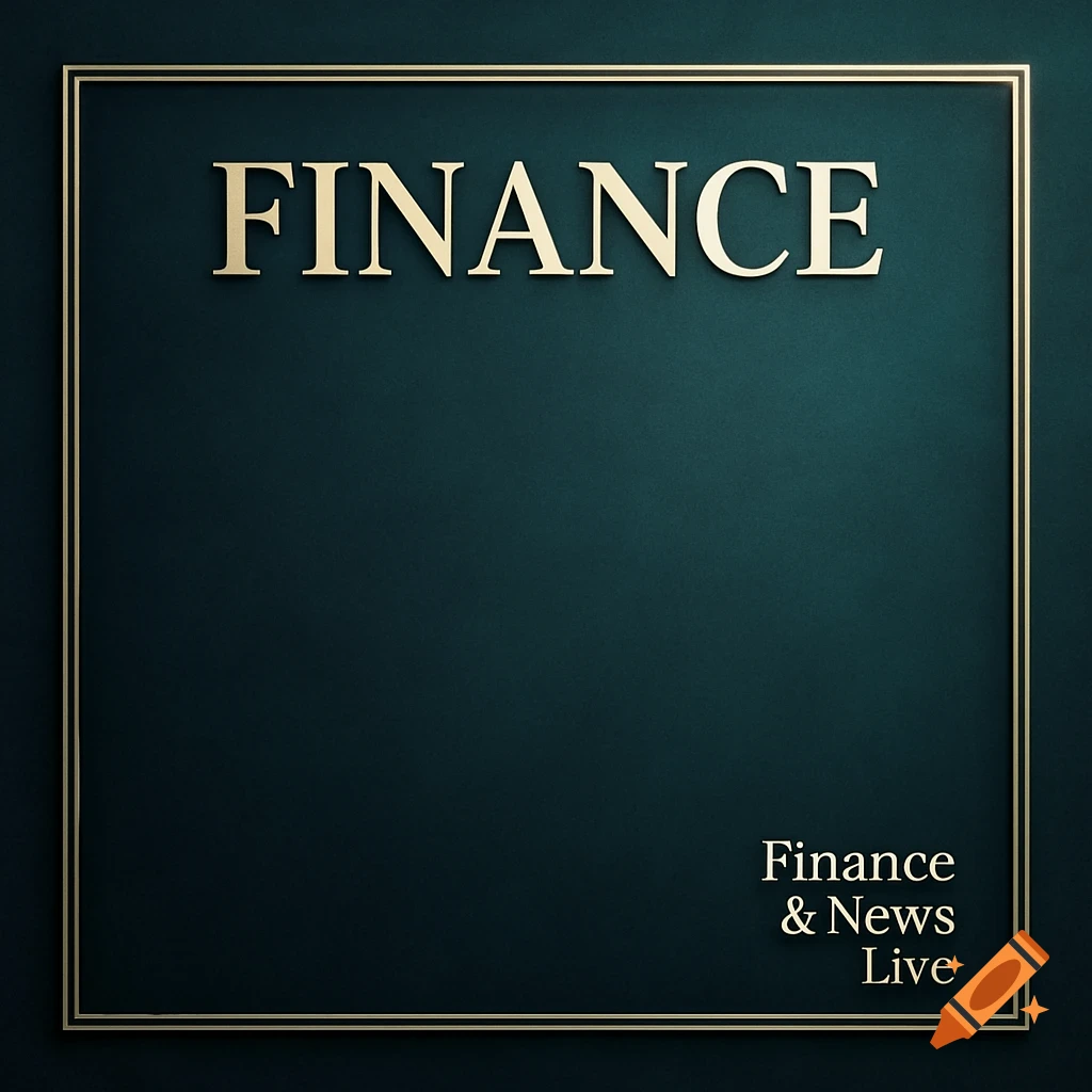 Golden text 'FINANCE' at the top of a dark teal background with a thin gold border. In the bottom right corner, smaller golden text reads 'Finance & News Live'.