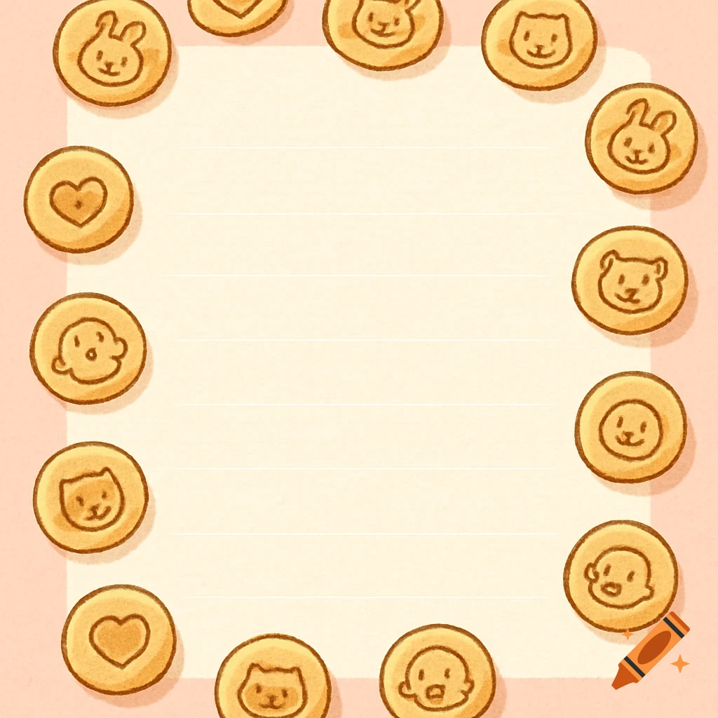 Cute illustrated lined letter paper framed by cartoon cookies with various faces and a heart.