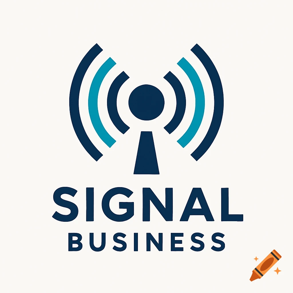 A dark blue and light blue logo for 'Signal Business' featuring a stylized signal tower icon.