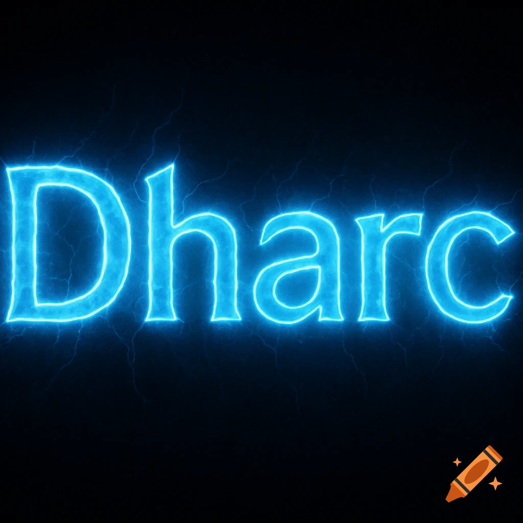 The word 'Dharc' in bright blue electric-effect font on a dark background with subtle lightning.