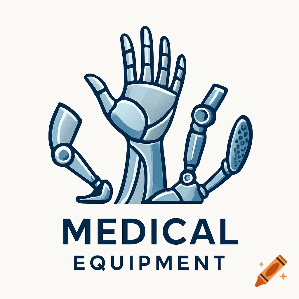 Stylized logo of a robotic hand and prosthetic limbs with 'MEDICAL EQUIPMENT' text.