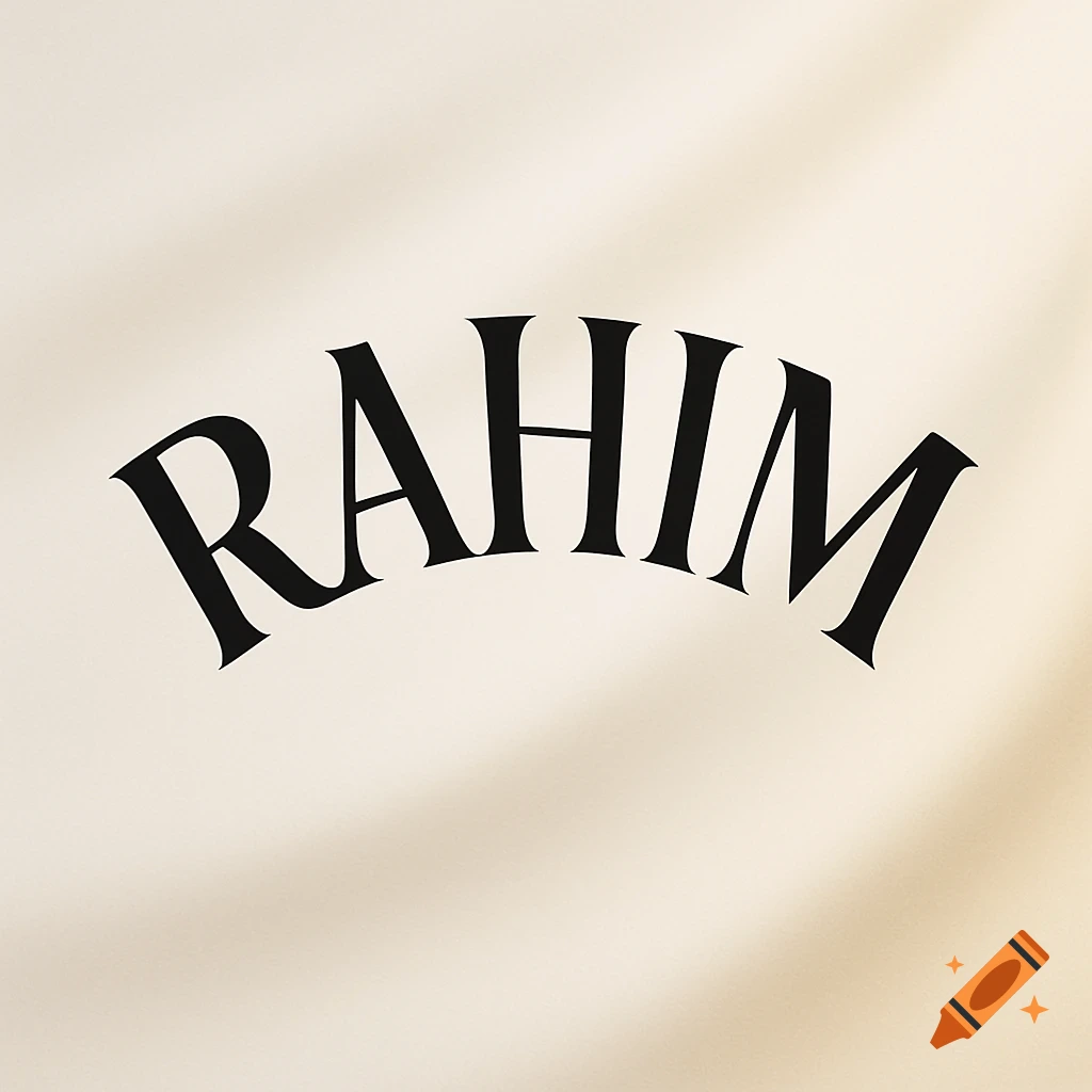 Stylized black text 'RAHIM' in a soft curve on a light beige background.