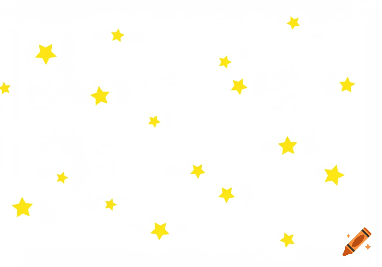 Scattered yellow stars on a white background.