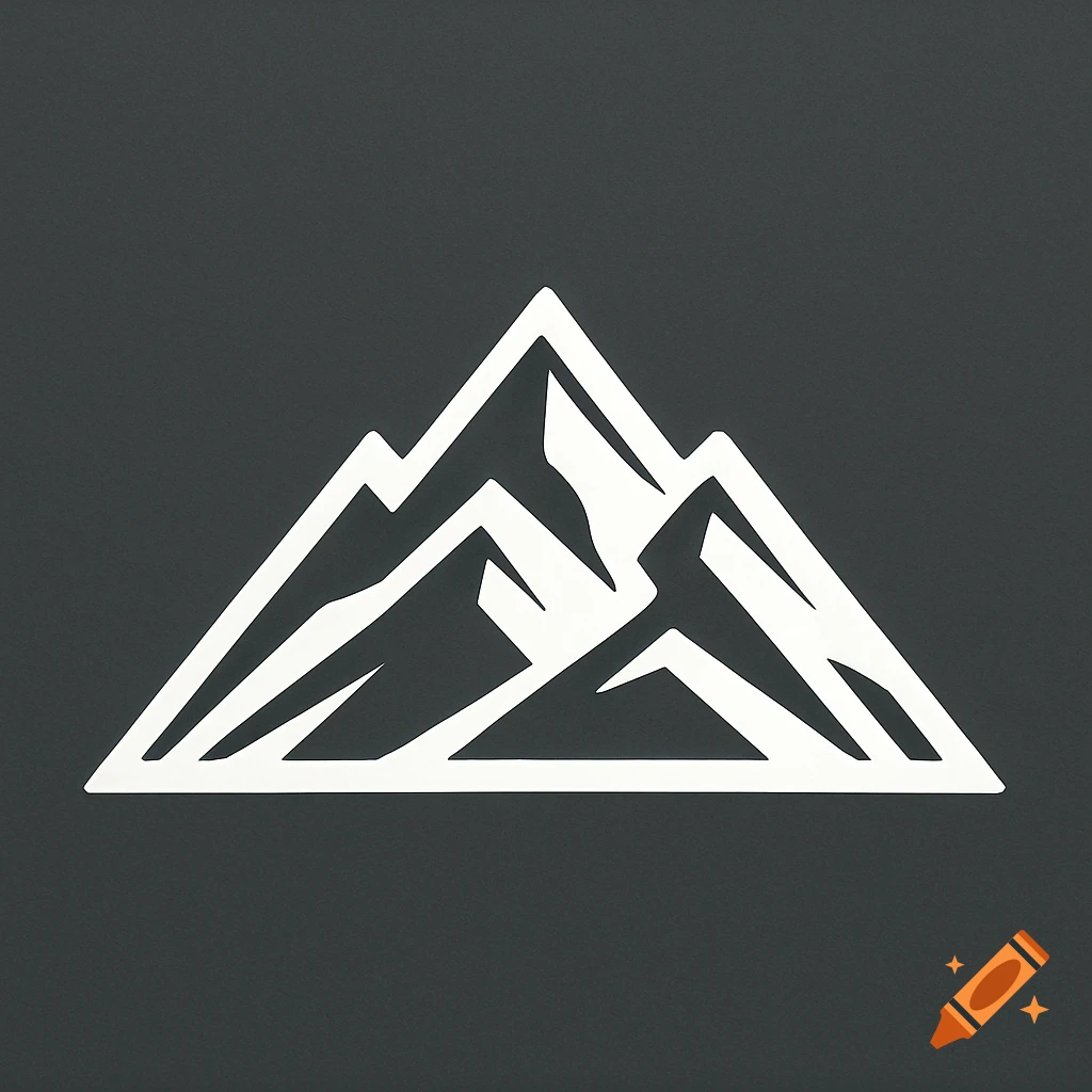 A white minimalistic mountain range logo on a dark gray background.