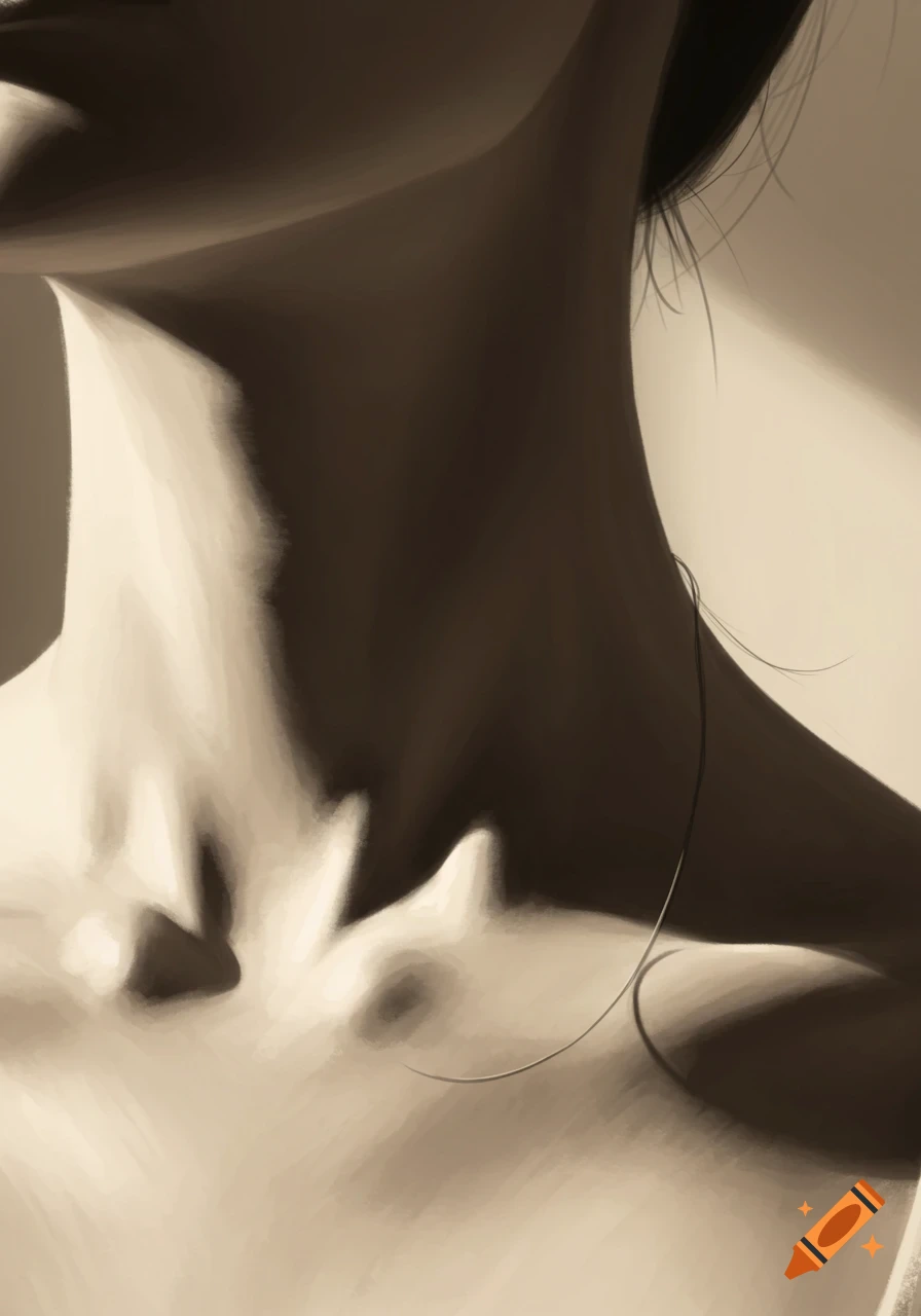Close-up digital art of a person's neck and upper chest in sepia tones, with soft light and shadows emphasizing bone structure.