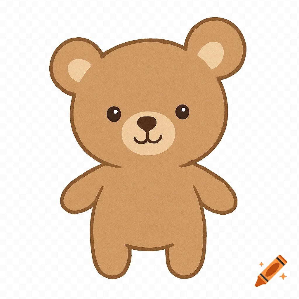 A cute cartoon teddy bear illustration on a transparent background.