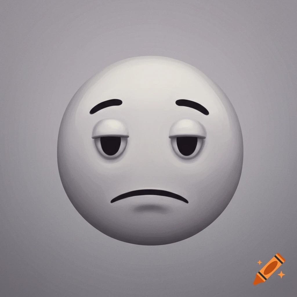 An apathetic or sad emoji face, rendered in a 3D style on a gray background.