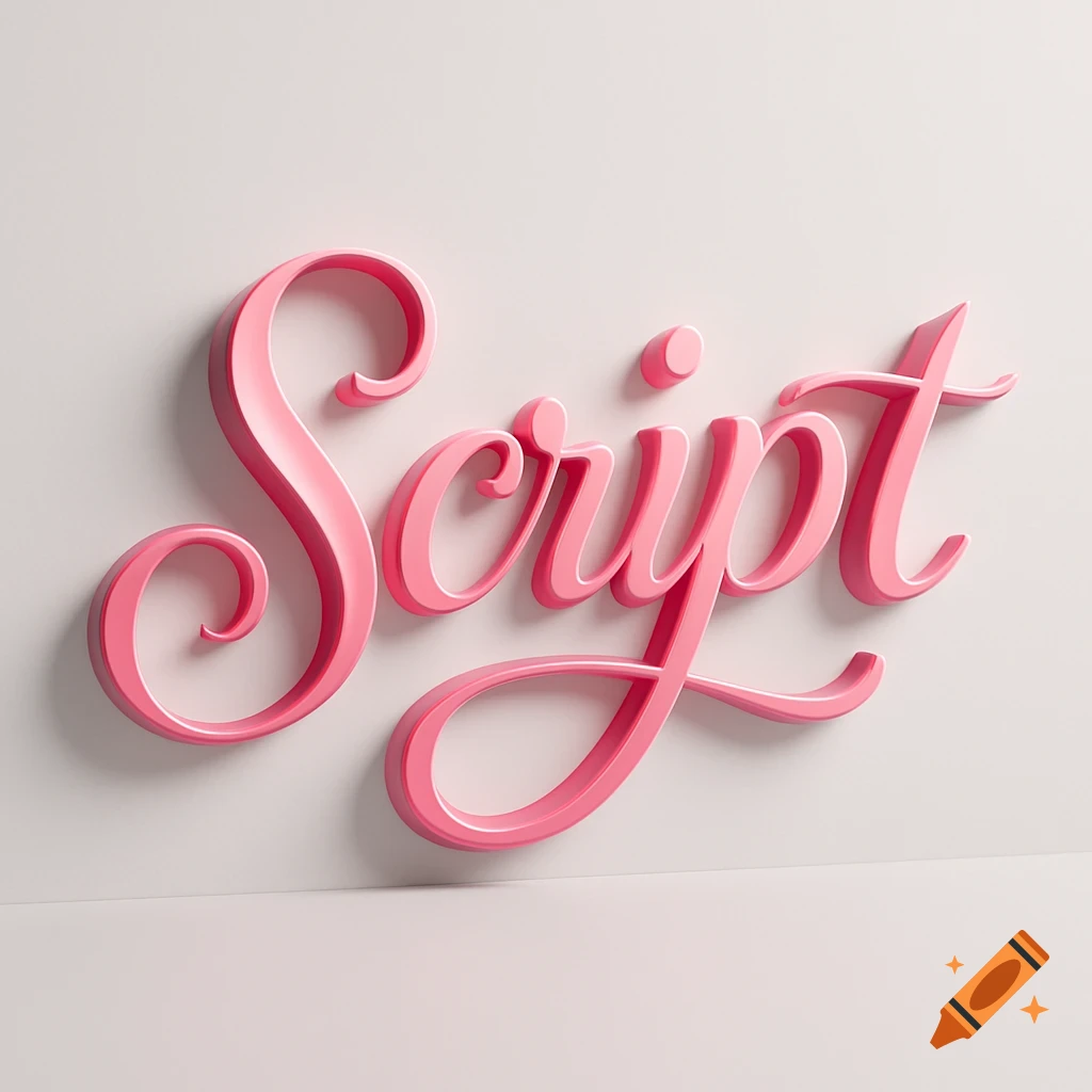 3D pink script font spelling 'Script' on a light background.