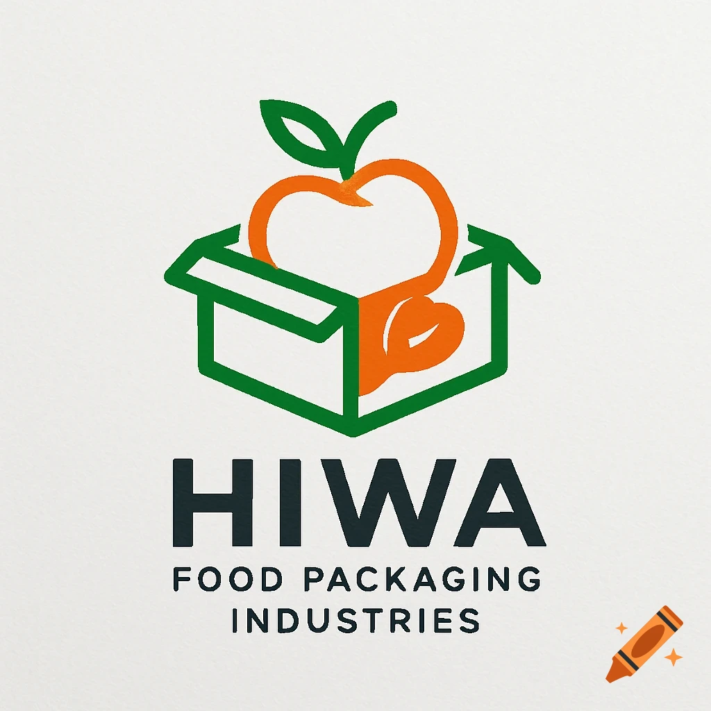 Modern logo featuring an orange apple inside a green outline box, with text "HIWA FOOD PACKAGING INDUSTRIES".
