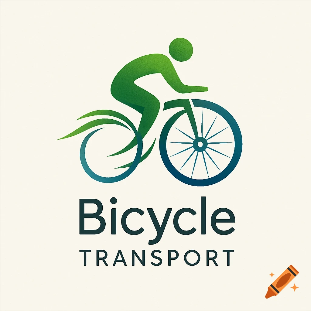 Green and blue logo of a stylized person riding a bicycle, with the words 'Bicycle TRANSPORT' below.