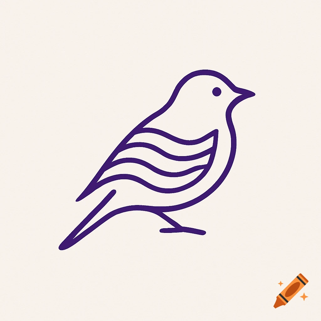 A simple purple outline logo of a bird with abstract wavy lines inside its body, on a light background.
