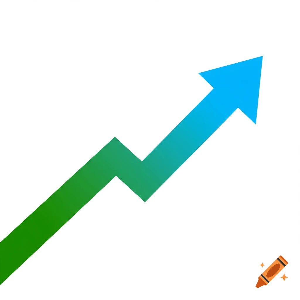 A green and blue gradient arrow zig-zags upwards and to the right on a white background, symbolizing growth.