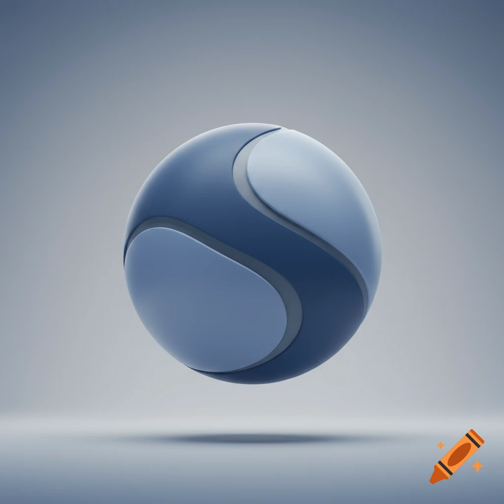 A blue and gray sphere with intertwining abstract patterns, floating on a light background.