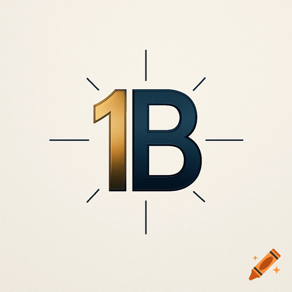 A logo featuring a golden '1' and a dark blue 'B' with radiating lines on a light background.