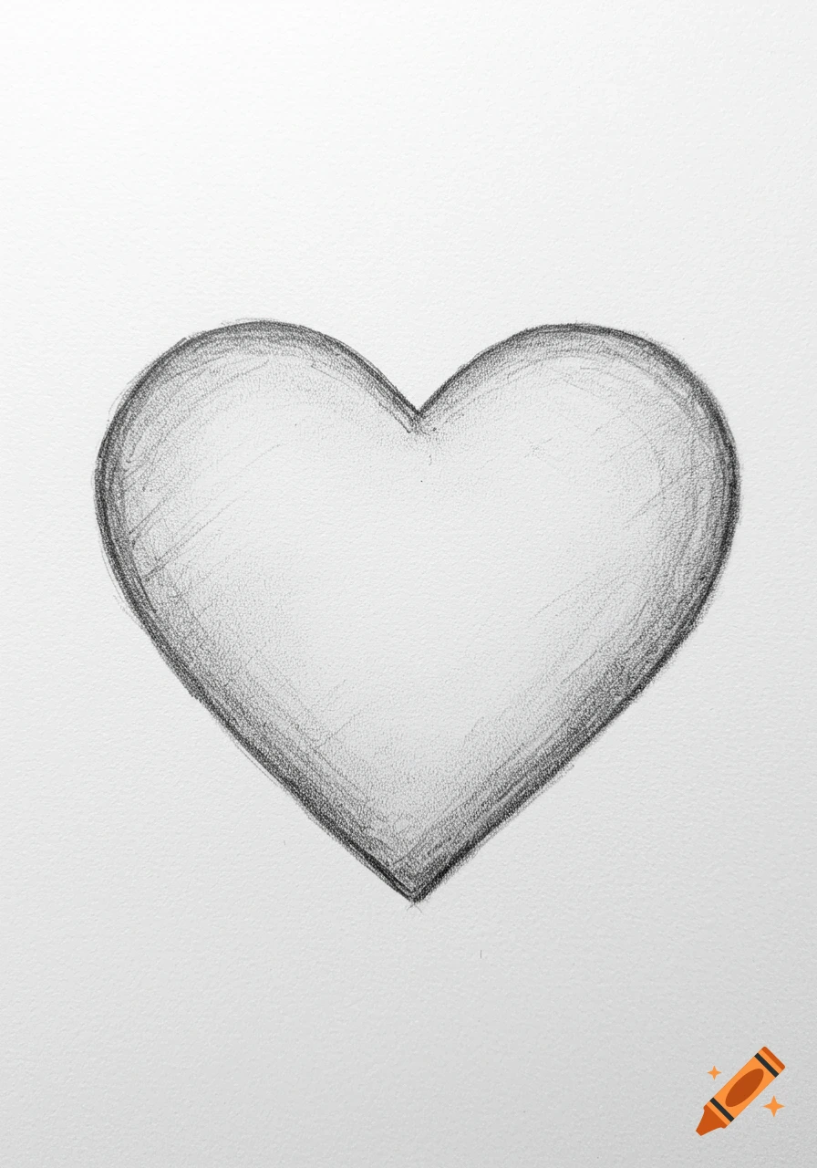 A simple pencil drawing of a heart on white paper.