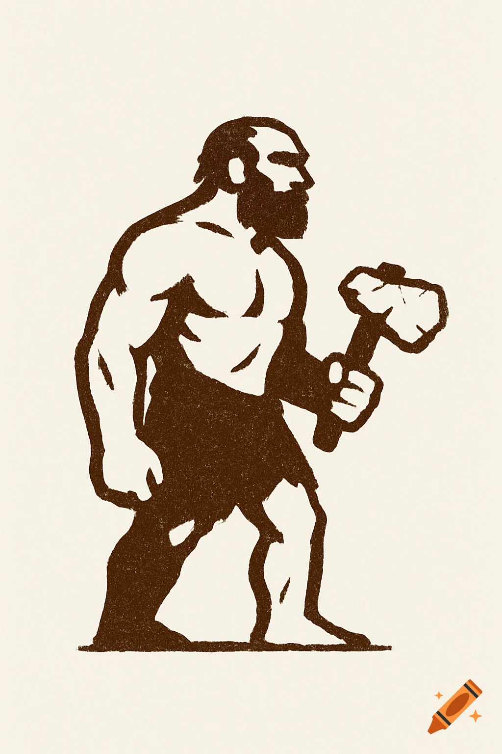 A brown outline illustration of a caveman holding a club, designed in a simple logo style.