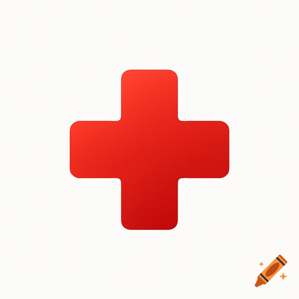 A minimalist red cross symbol on a white background.