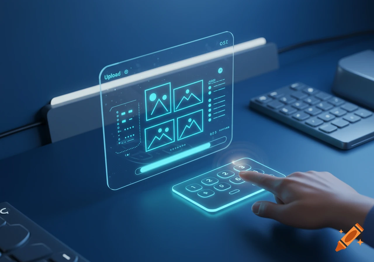 Minimalist flat design illustration of a blue computer monitor with an ...