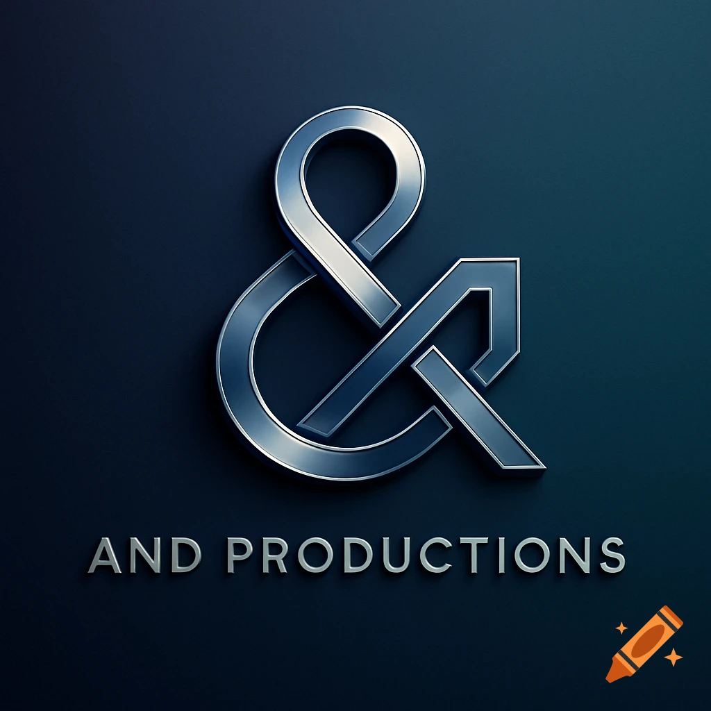 Polished metallic ampersand logo with 'AND PRODUCTIONS' text on a dark blue-grey background.