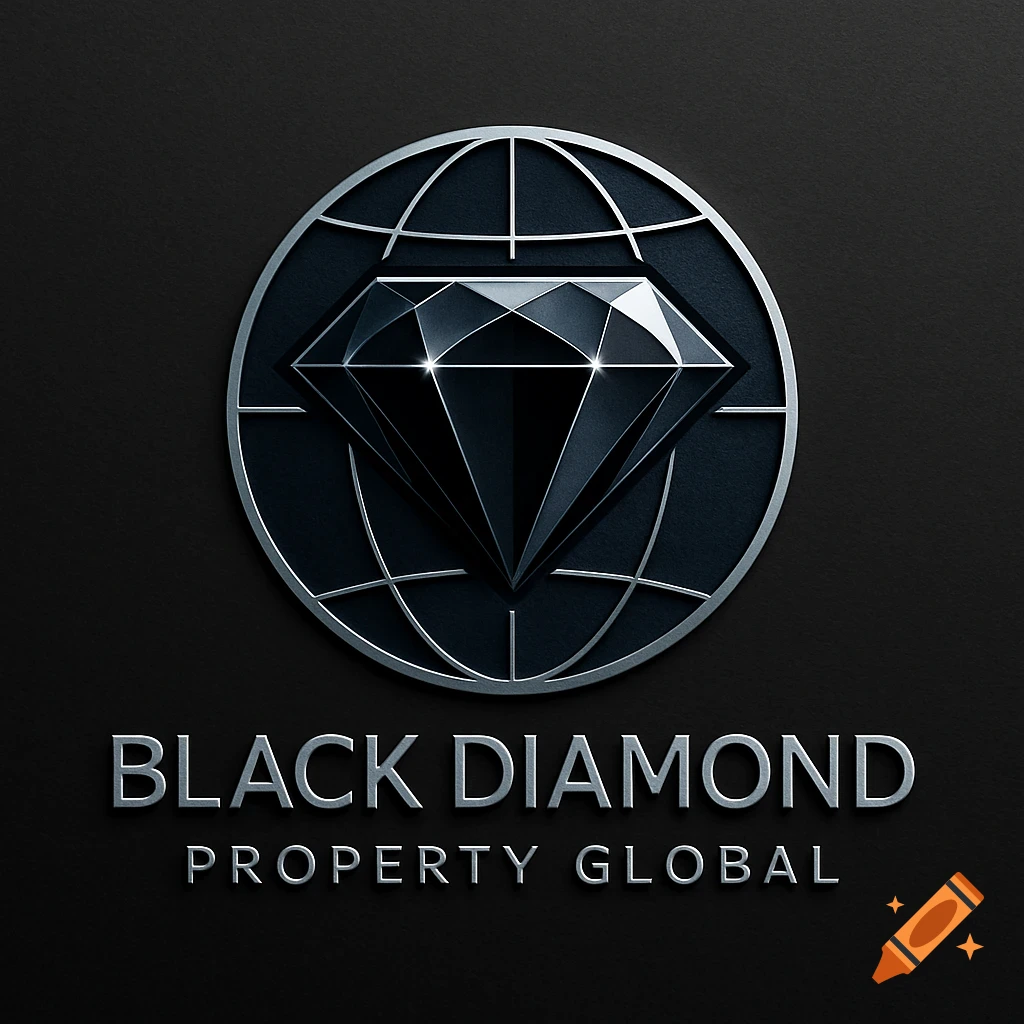A metallic silver and black logo featuring a diamond centered within a globe symbol, with the text "BLACK DIAMOND PROPERTY GLOBAL" below.