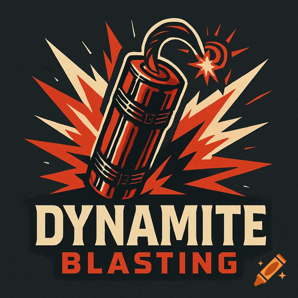 A stylized logo with an exploding stick of dynamite and the text 'DYNAMITE BLASTING' in a bold, graphic style.