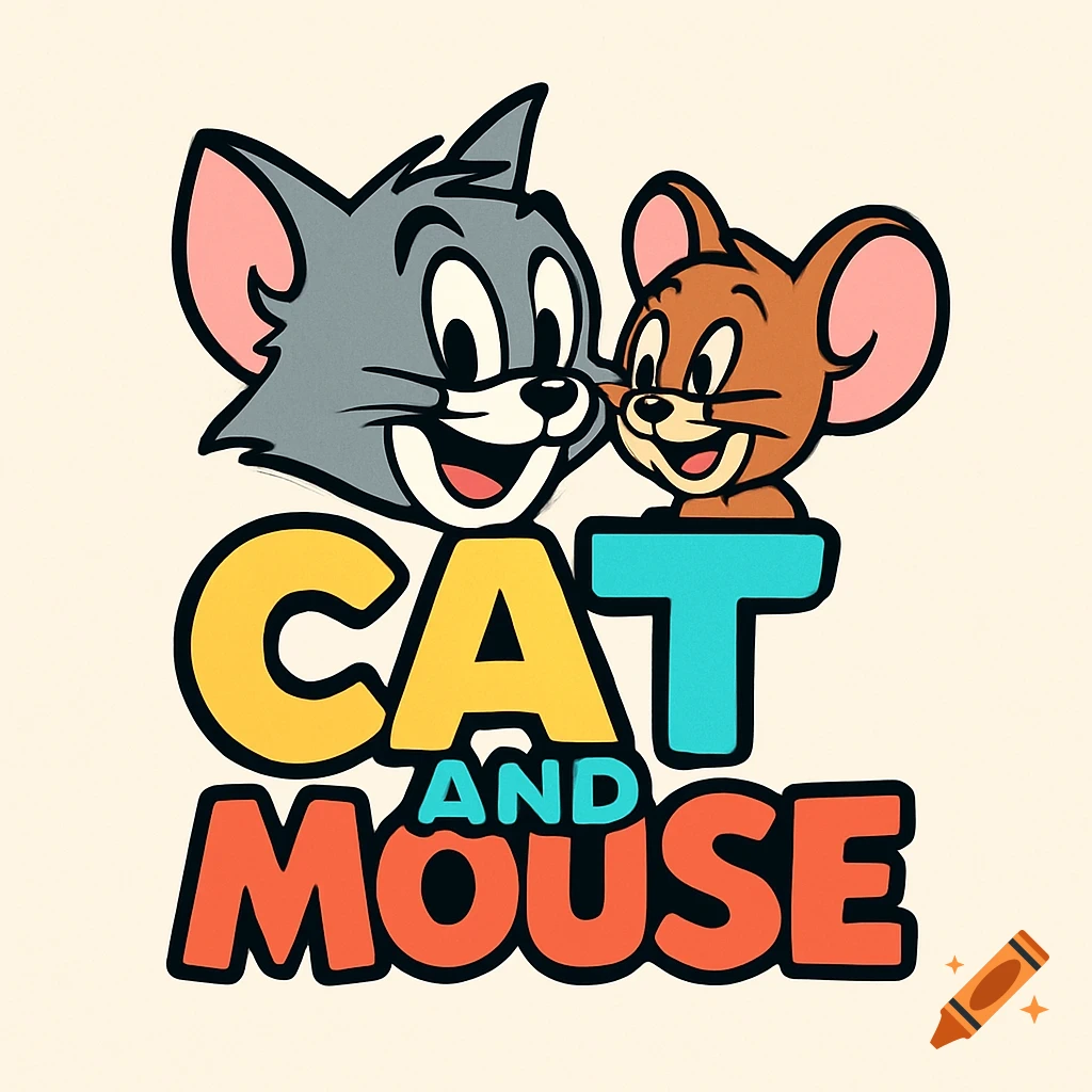 Cartoon logo featuring a smiling grey cat and brown mouse above the words CAT AND MOUSE in colorful block letters.