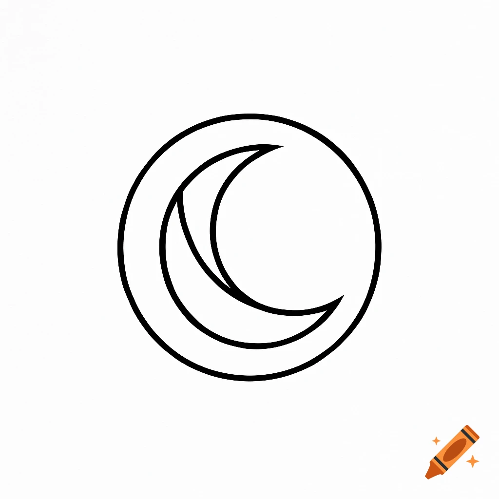 Minimalist black line art logo featuring a crescent moon within a circle on a white background.