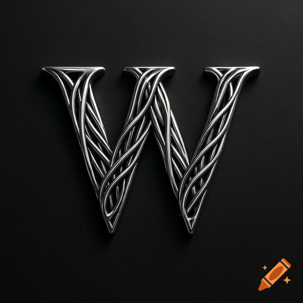 Polished silver letter W logo with a wire effect and raised edges, gleaming on a dark background.