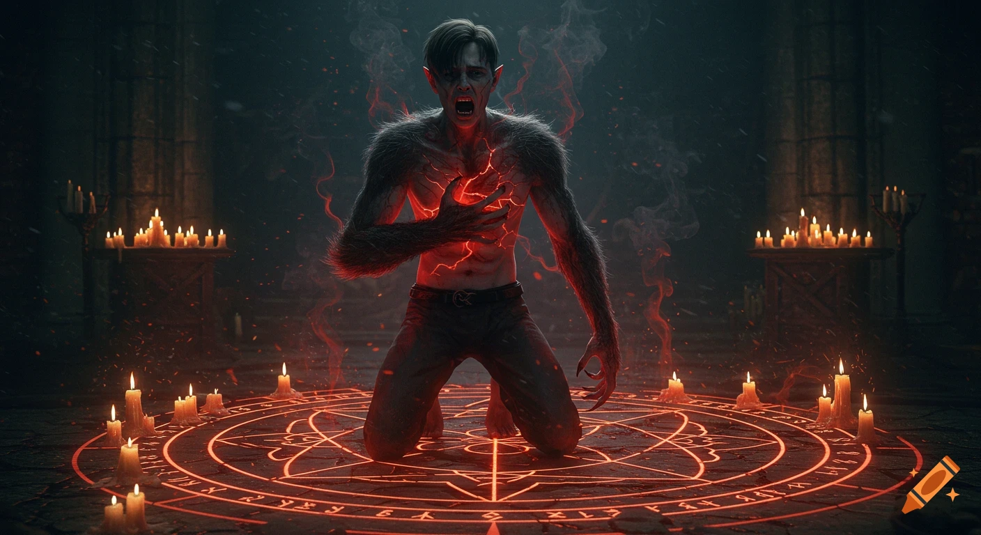 A stylish devil-like figure in a red pinstripe suit and tie, with horns ...