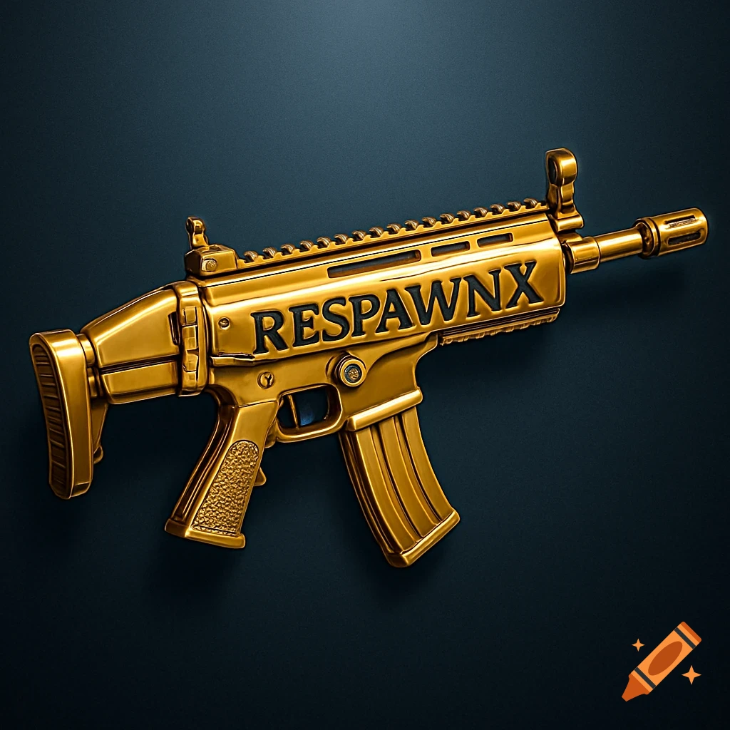 A shiny golden assault rifle with the word 'RESPAWNX' engraved on its side, against a dark background.