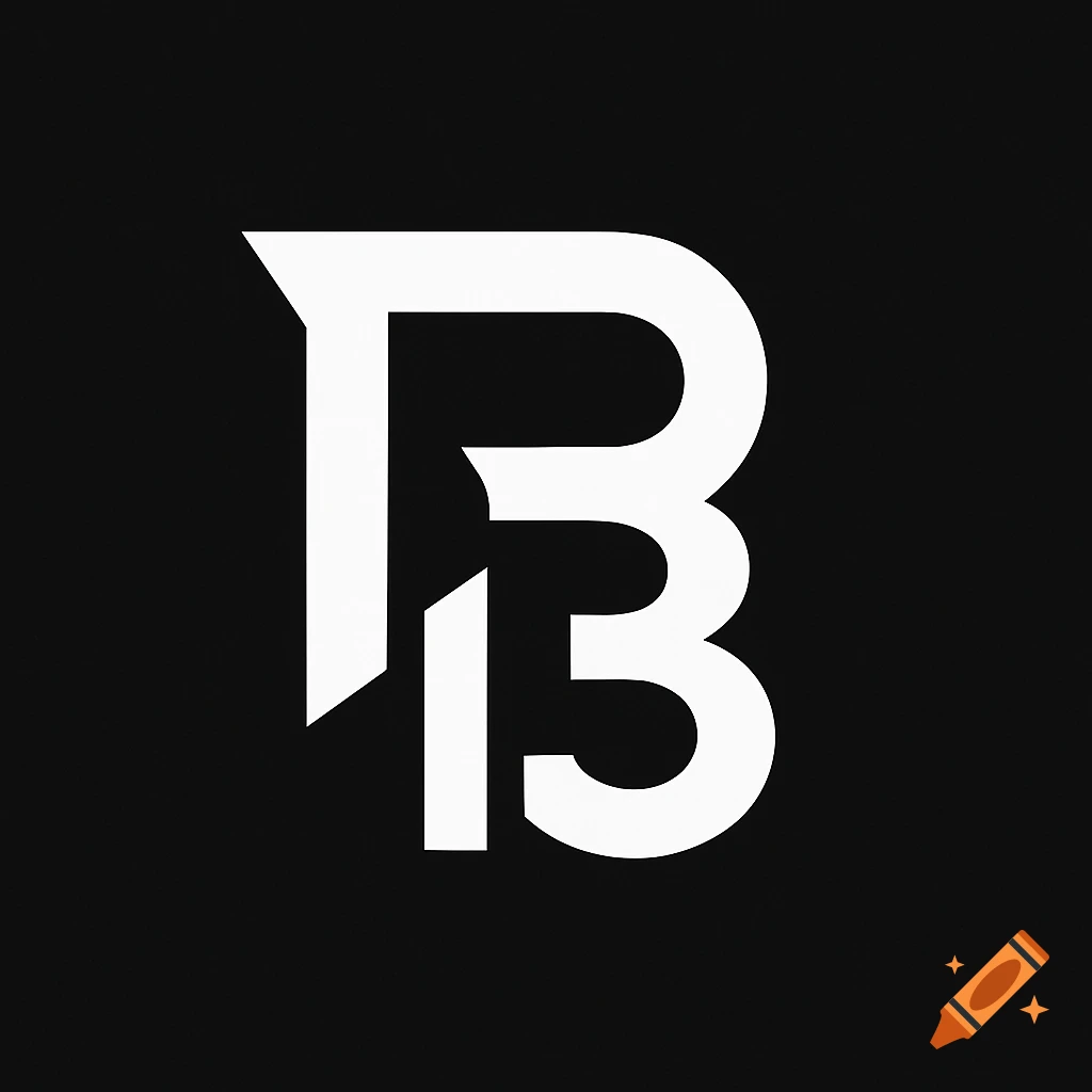 A stylized white logo combining the letter R and the number 13 on a solid black background.