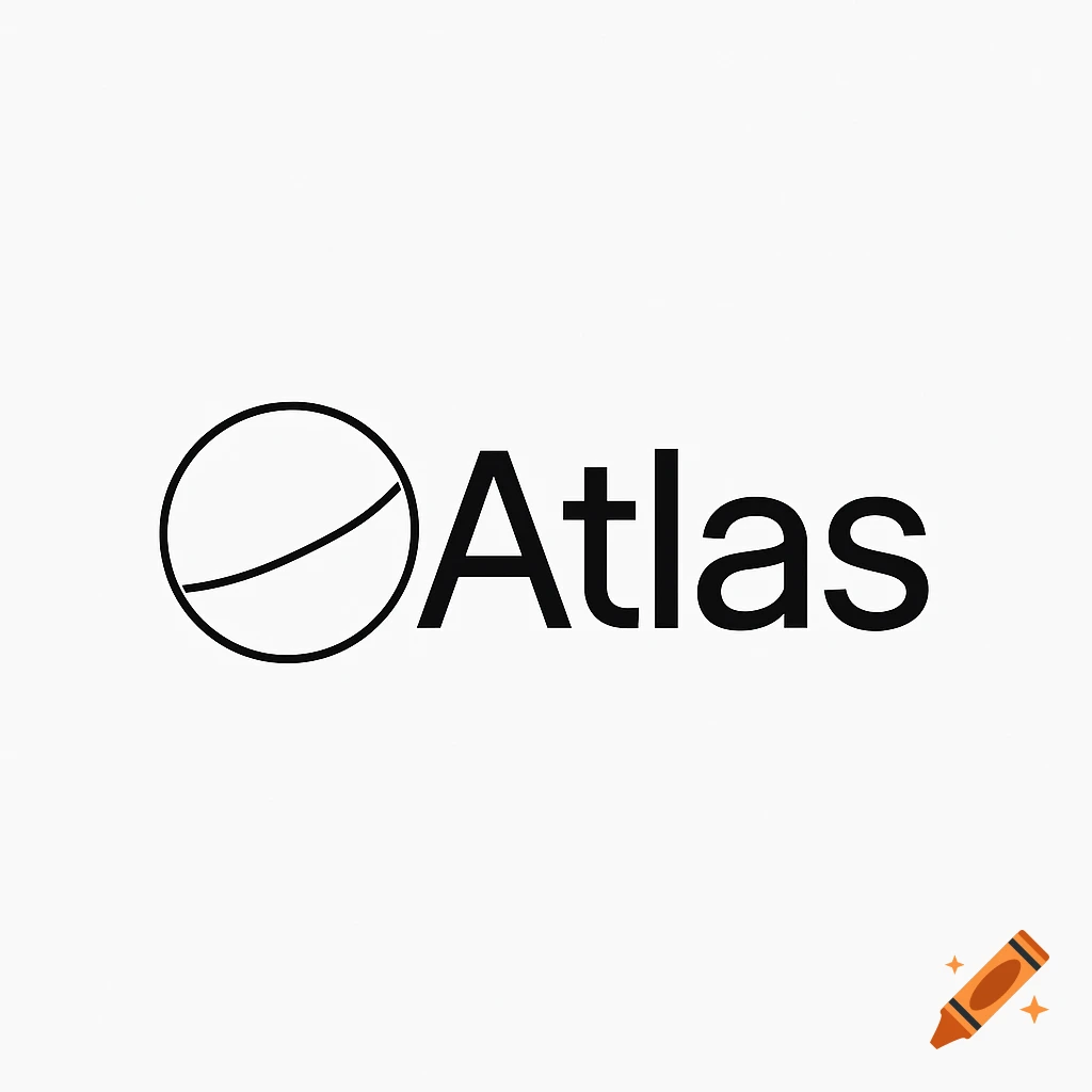 Modern black and white Atlas logo with a simple graphic of a circle divided by a curved line.