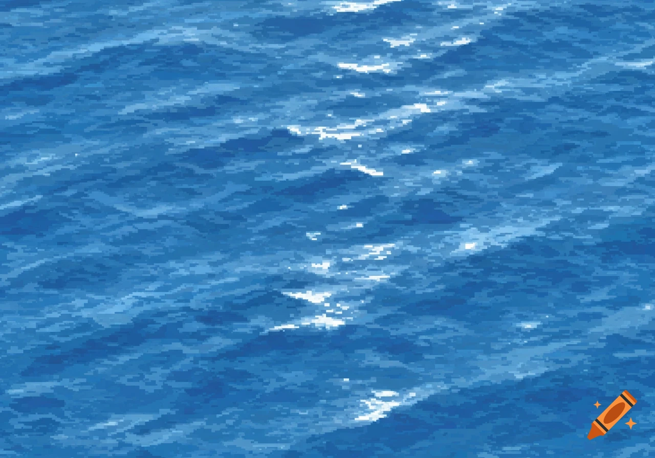 A pixelated seamless texture of blue water with sun glints on the surface.