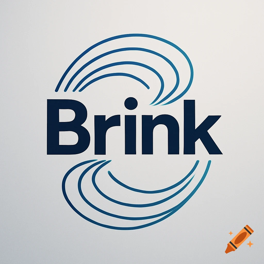 A logo for 'Brink' with blue swirling lines on a white background.
