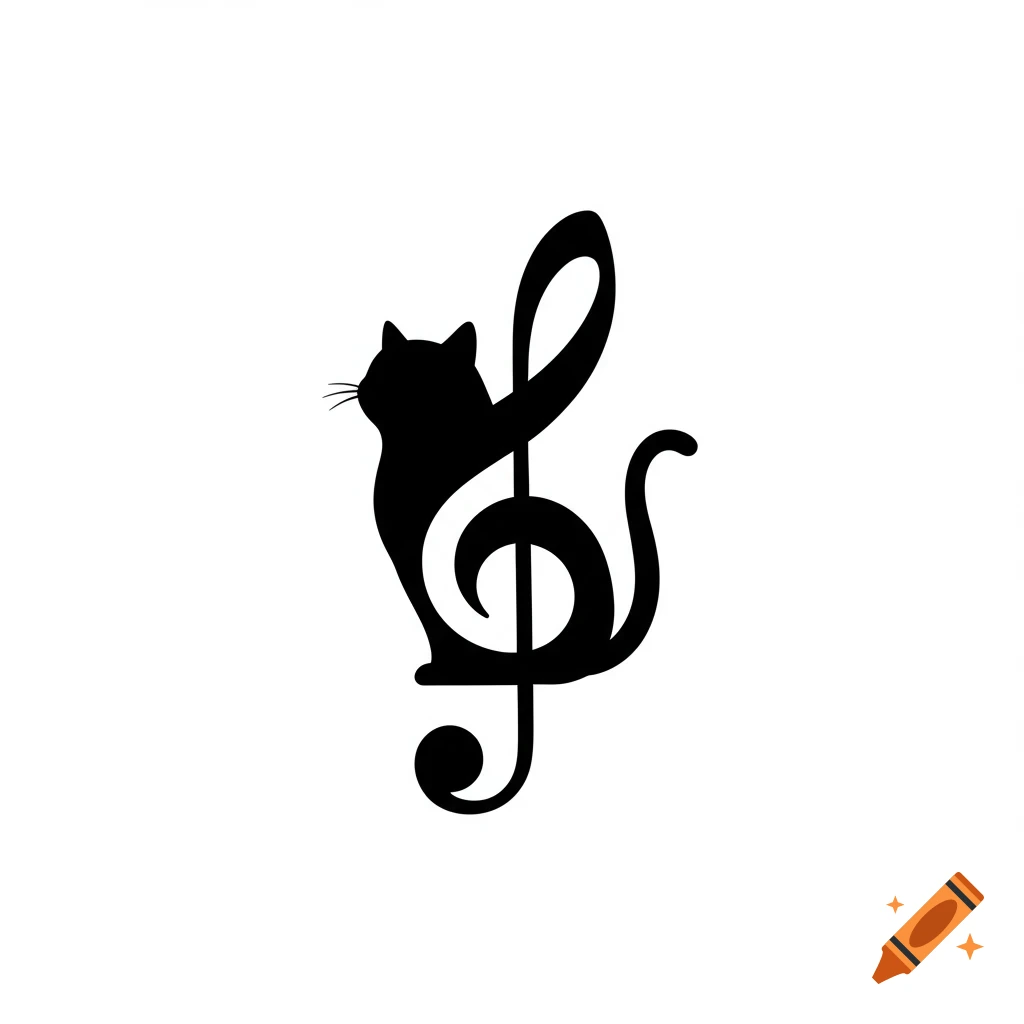 Black silhouette of a cat combined with a treble clef on a white background.