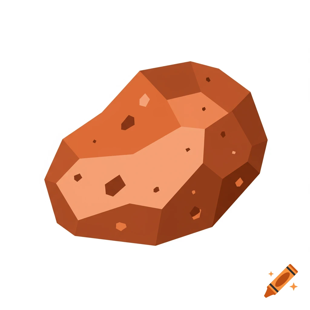 A stylized, geometric illustration of a piece of reddish-brown copper ore on a white background.