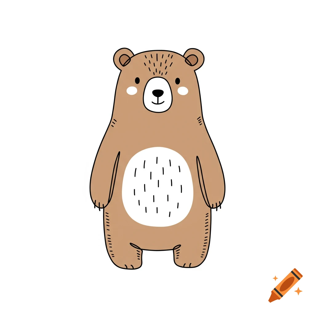 A cute brown cartoon bear character with a white muzzle and belly, drawn in a simple flat line style.