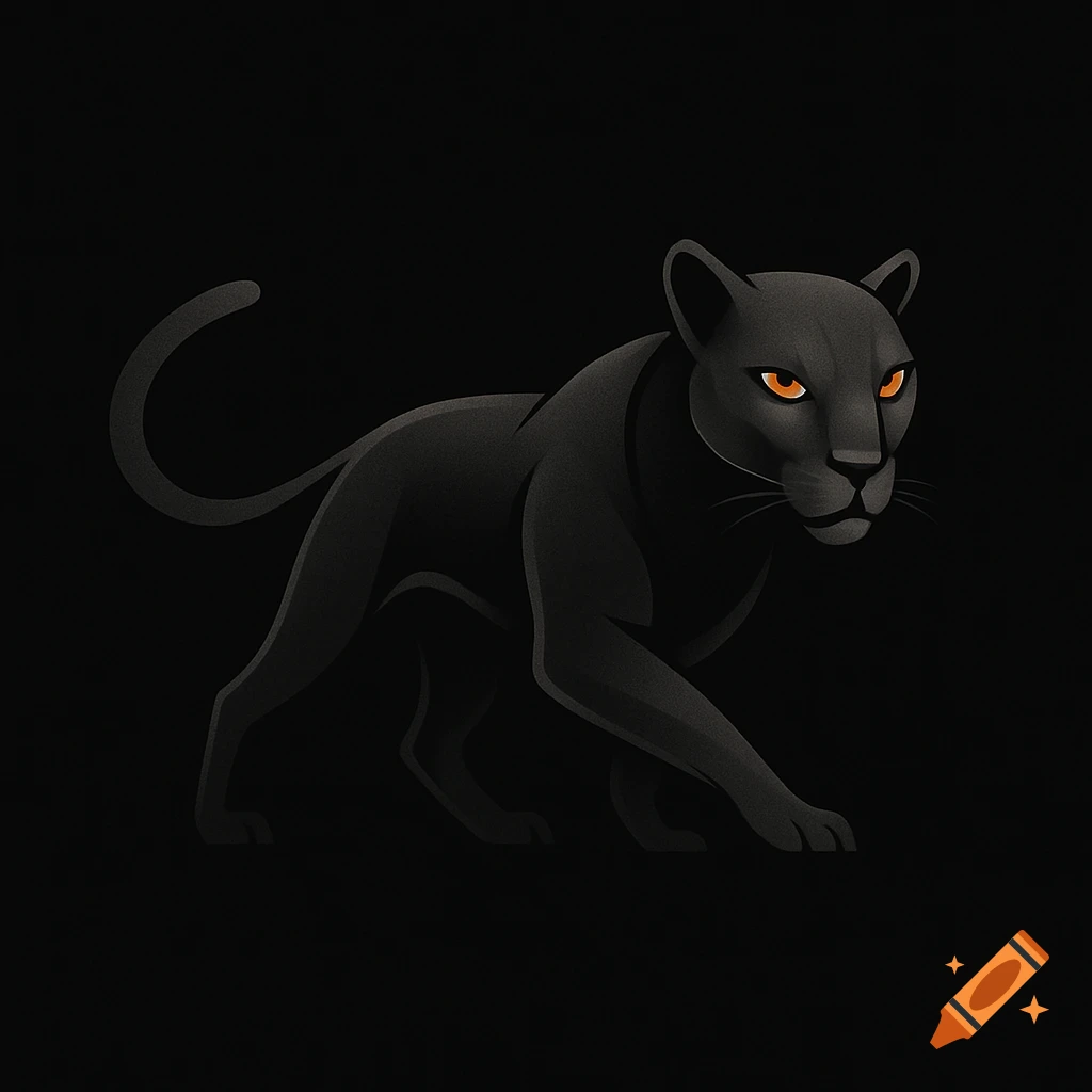 A stylized black panther with glowing orange eyes on a dark background, in a logo style.