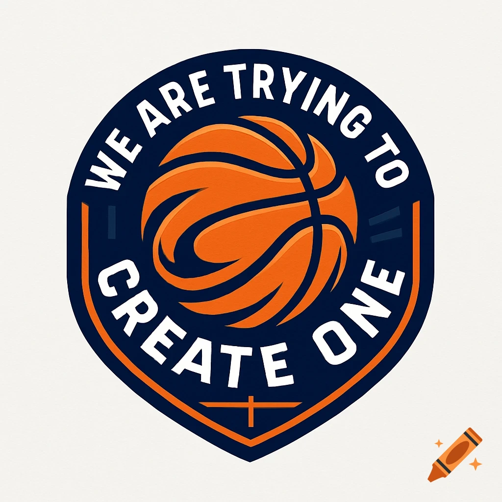 A dark blue and orange logo featuring a basketball with the text 'WE ARE TRYING TO CREATE ONE' arching around it.
