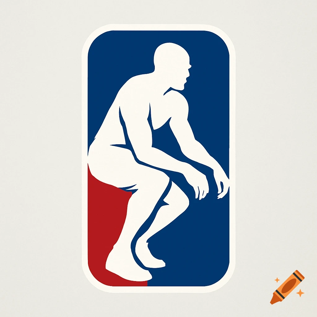 A stylized logo of a white silhouette of a man squatting within a blue and red rounded rectangular frame.