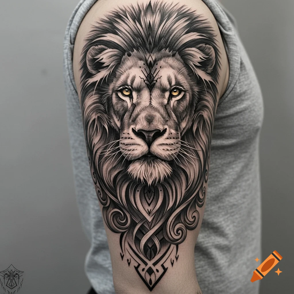 Lion Tattoo With Cannabis Leaf and Exhaling Smoke created on Craiyon, image size:1024x1024