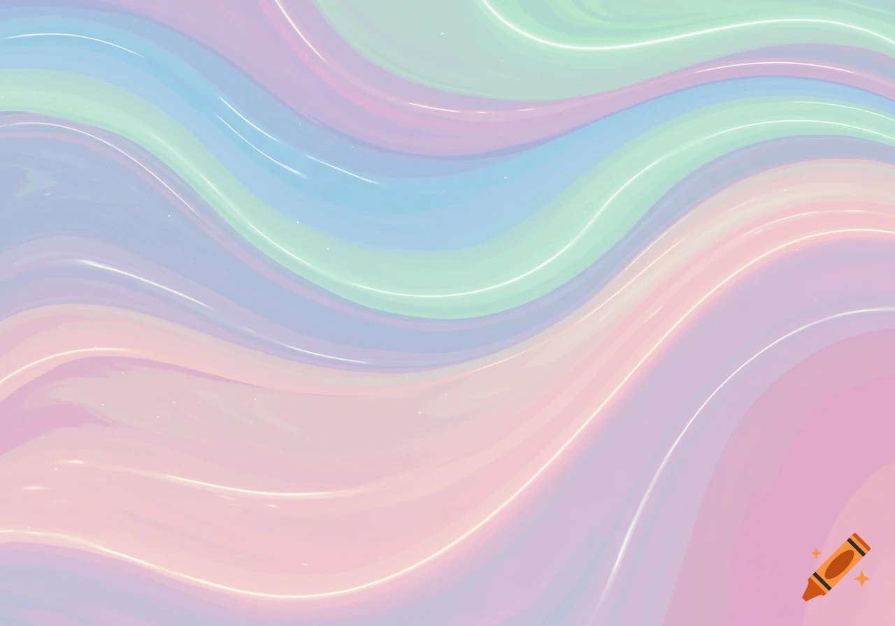 Abstract background with flowing wavy lines in pastel pink, blue, purple, and green with a subtle iridescent sheen.