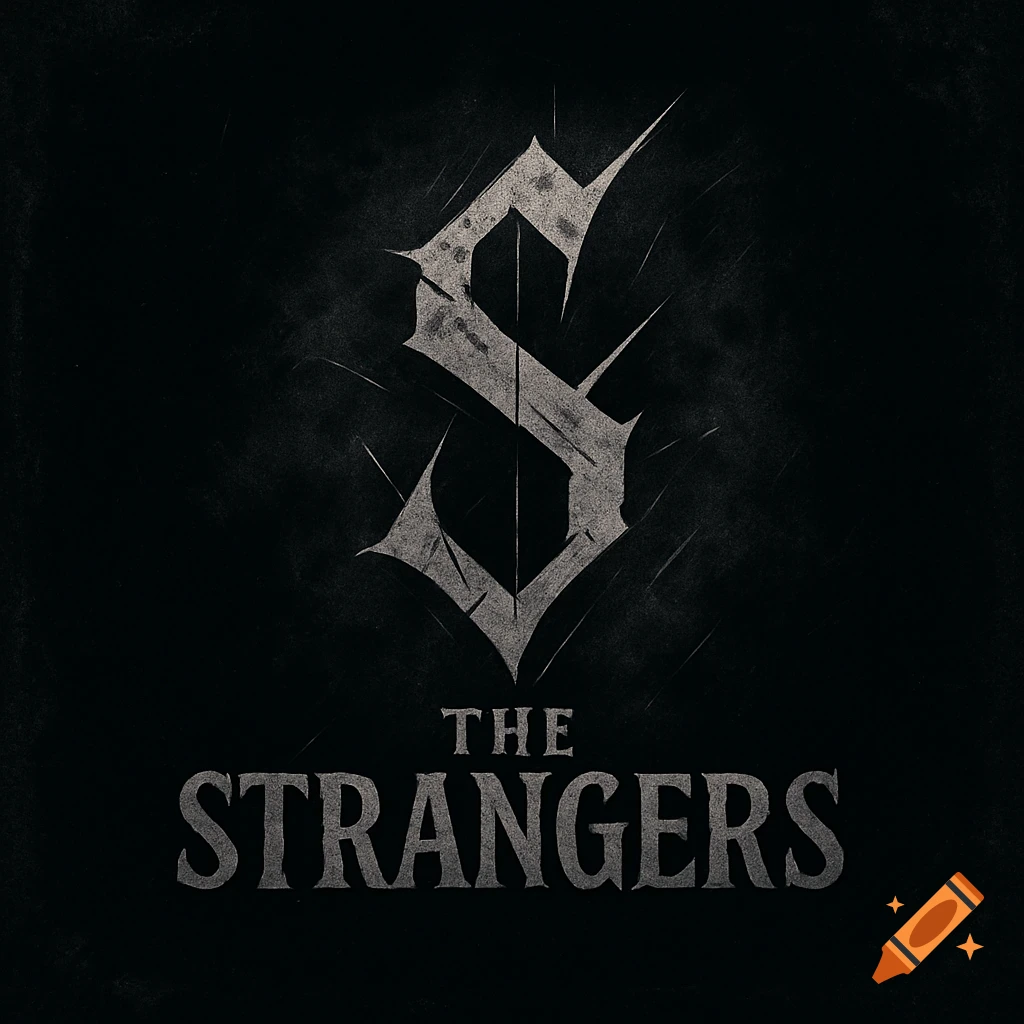 Dark, distressed logo with a stylized, sharp letter 'S' above 'THE STRANGERS' in a grunge font.