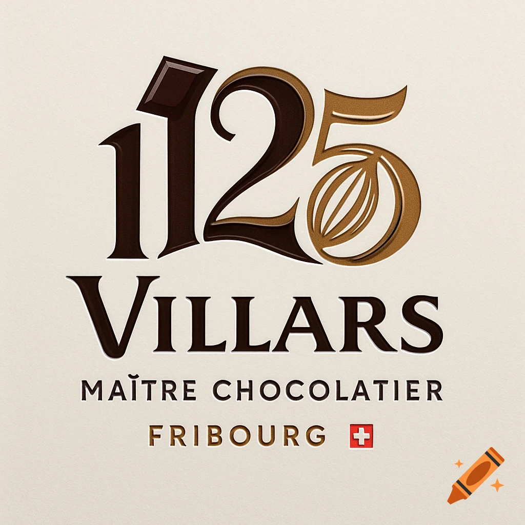 Premium logo for Villars Maître Chocolatier featuring the stylized number 125, elegant typography, and Swiss flag in chocolate brown, gold, and beige.