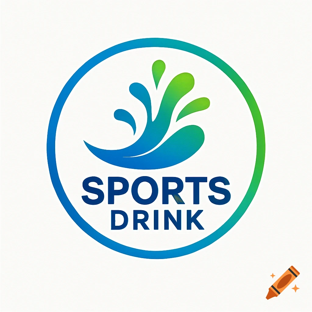 A logo with a blue and green stylized splash symbol within a circular border, with the words 'SPORTS DRINK' in bold blue text below it.