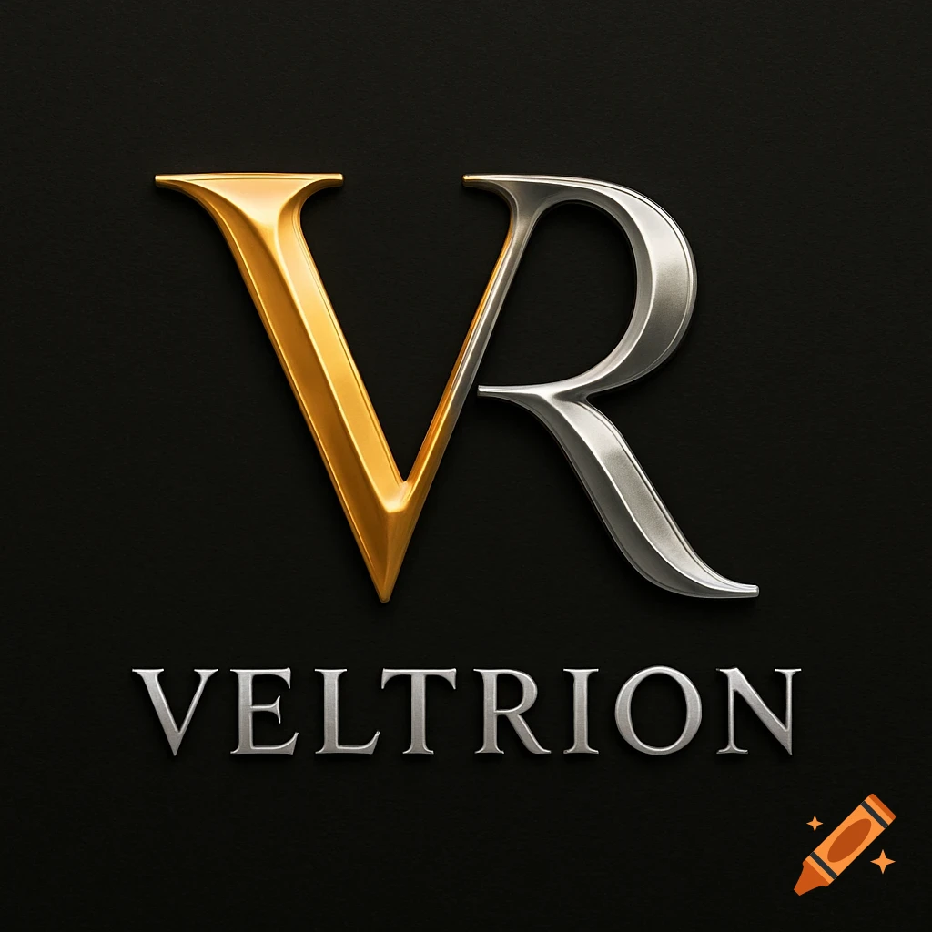 A logo featuring a large golden 'V' overlapping a silver 'R', with the word 'VELTRION' in silver text below, all on a black background.