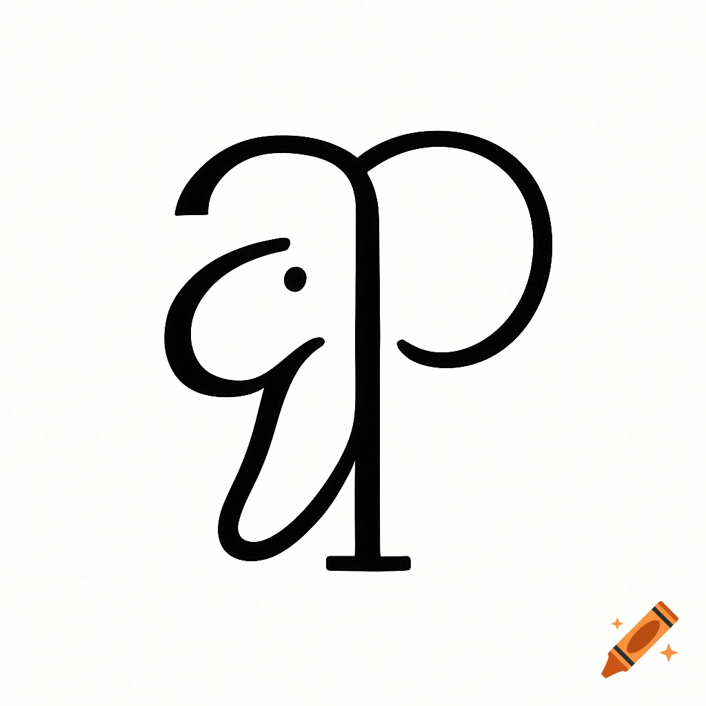 A minimalist black line art logo on a white background, forming an elephant's head from stylized lowercase letters 'a' and 'p'.
